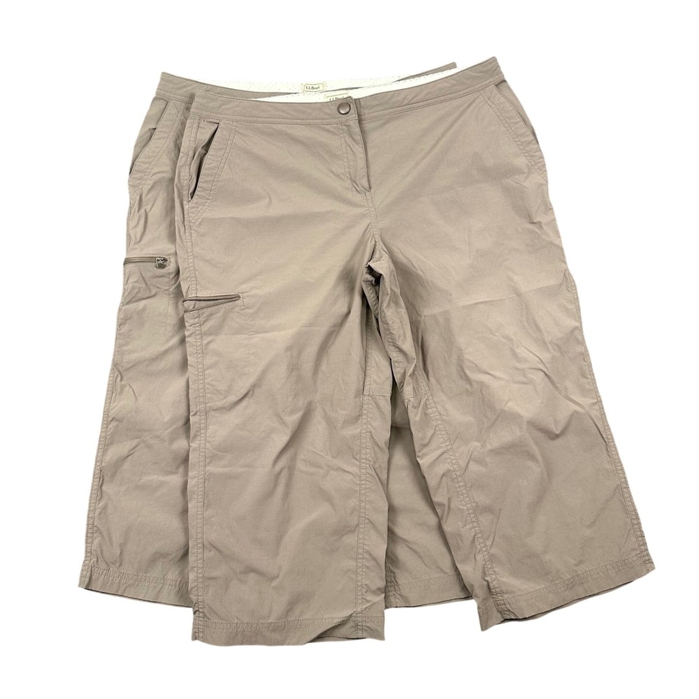 LL Bean Womens 14 Petite Khaki Tan Cropped Hiking Cargo Pants Nylon Bundle of 2